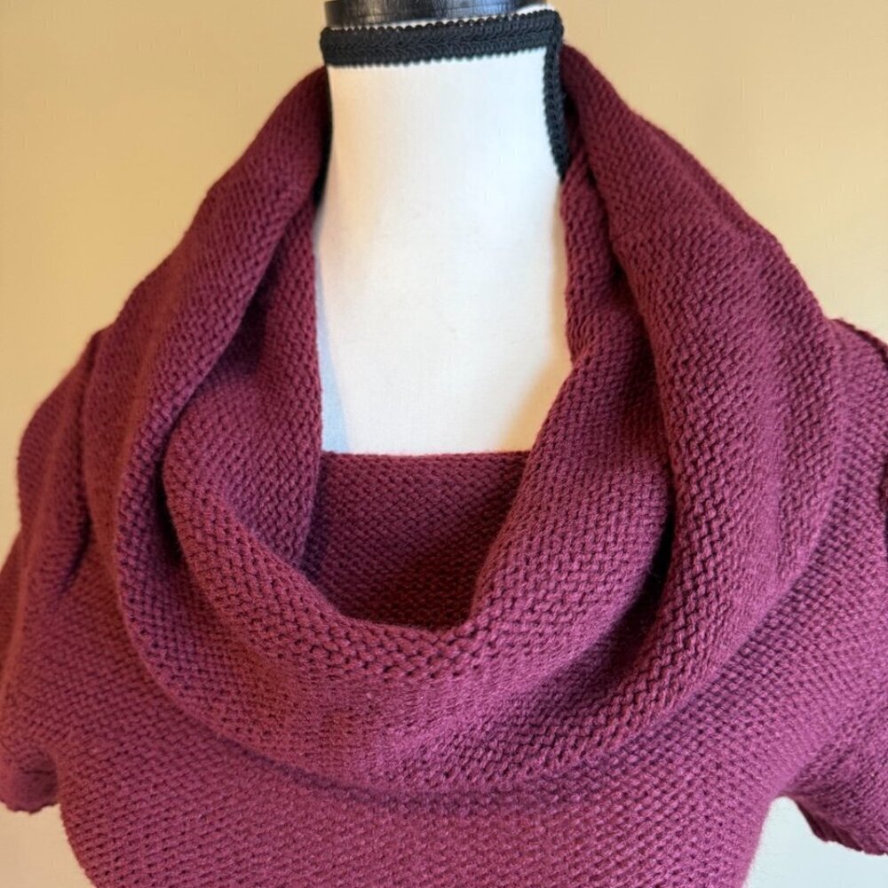 George Sweater Dress burgundy short sleeved sheath bodycon cowl neck Size M - Picture 2 of 13
